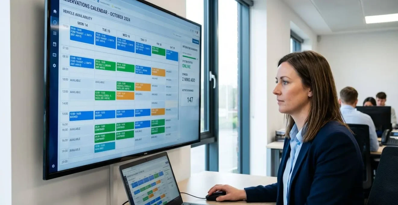 Operations manager using dynamic planning interface with real-time reservation synchronization on computer monitor